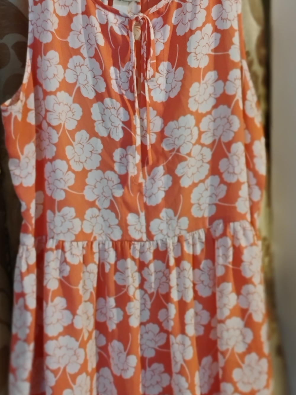 LOFT Orange and White Floral Tie-Neck Tunic Top
